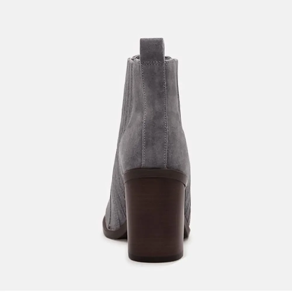 Juliet Holy Block Heel Ankle Boots Comfort Slip on Pointed Toe Mid Booties